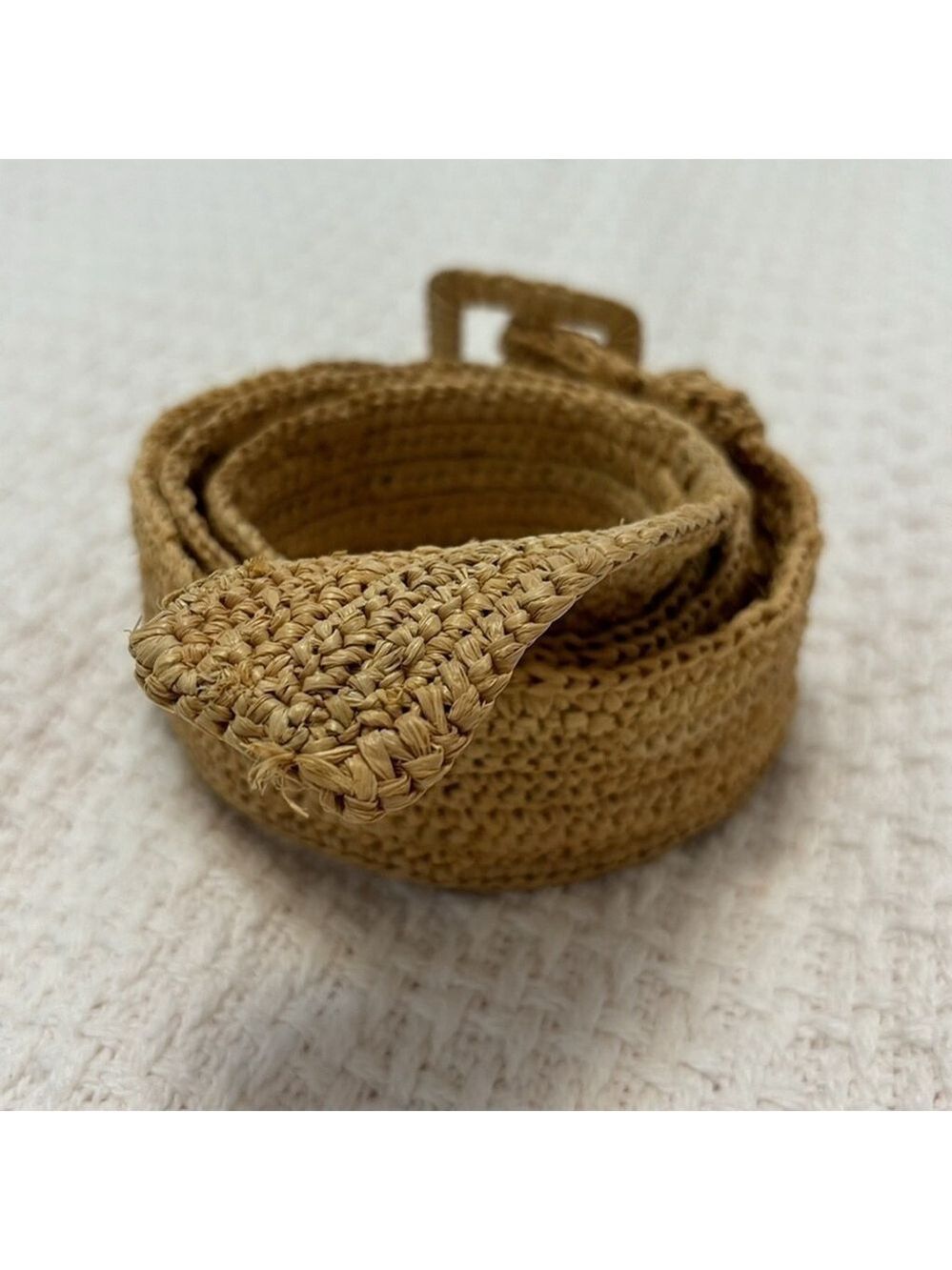 VANESSA BRUNO hand woven natural raffia belt classic rectangle buckle beige OS - Picture 10 of 14